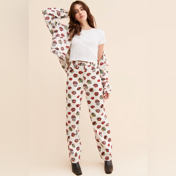 Free People Denim - Free People White Jeans with Colorful Print